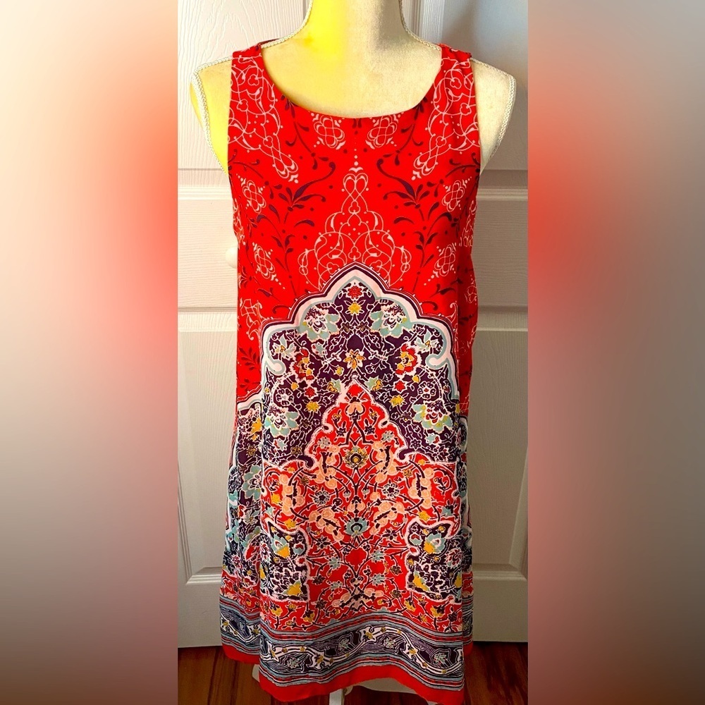Max Studio Red Sleeveless Print Dress EUC